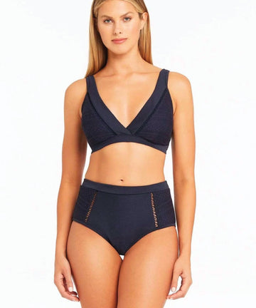 Sea Level Amazing Lace Cross Front D/DD Cup Panelled Bralette - Night Sky